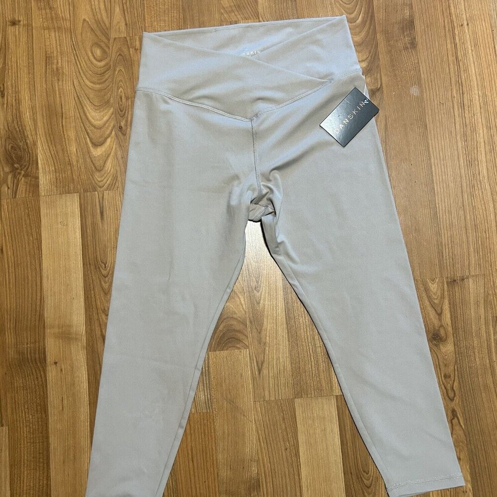 DANSKIN CRISSCROSS CROP WAIST ENDURANCE LEGGINGS SZ LARGE LADIES WORKOUT YOGA